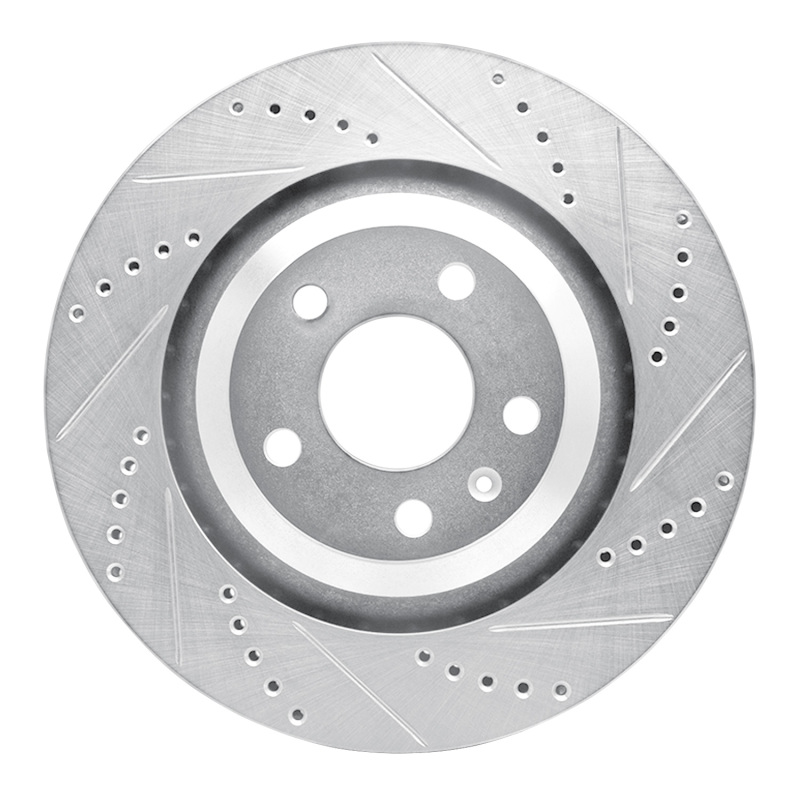 Audi A6 Brake Rotor (1) - Rear Right - R1 Concepts - Drilled & Slotted - Silver - `05-`11